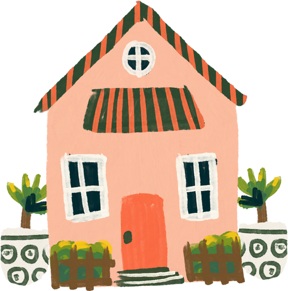 Handdrawn Chunky Striped Roof House